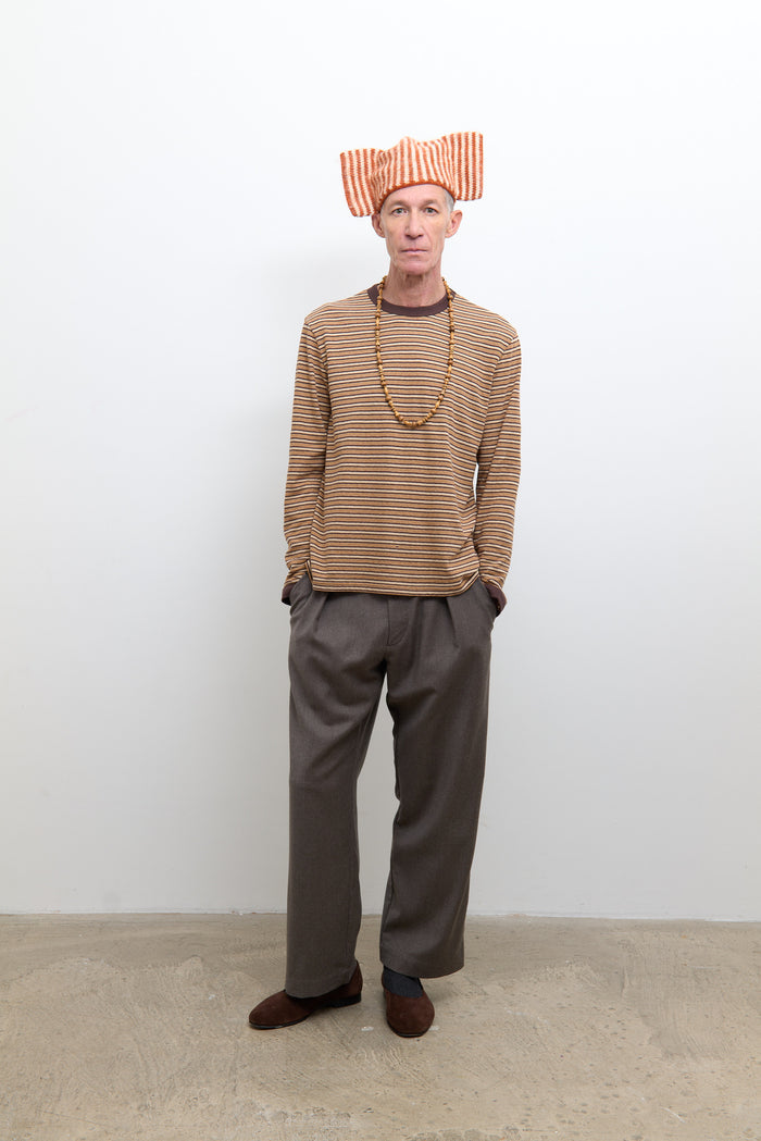 Unisex Japanese Jersey Long Sleeve T Shirt - Brown Stripe
