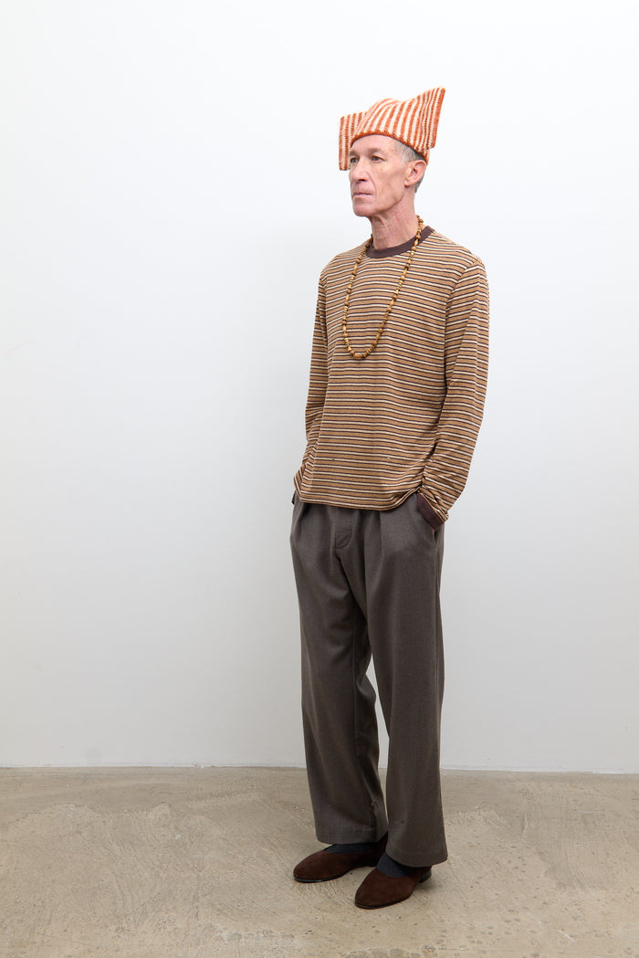 Unisex Long Sleeve T Shirt - Brown Stripe