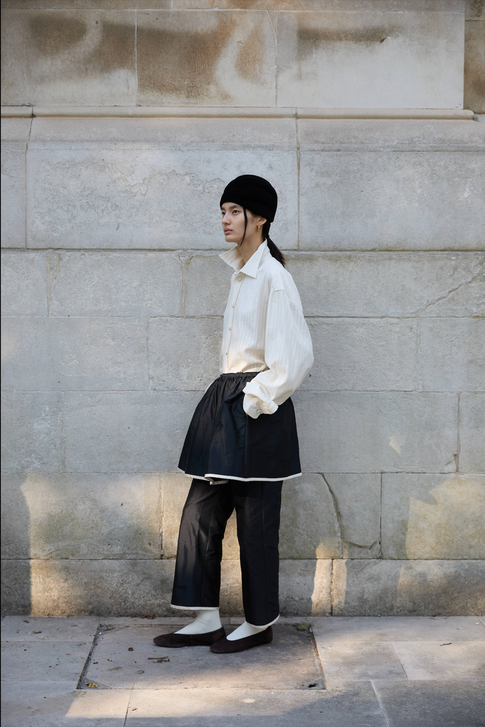 Layered Skirt Trouser - Black with Ivory Binding