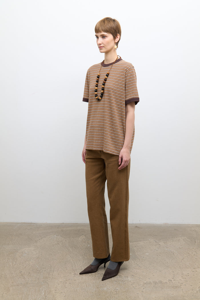 Unisex Short Sleeve T Shirt - Brown Stripe