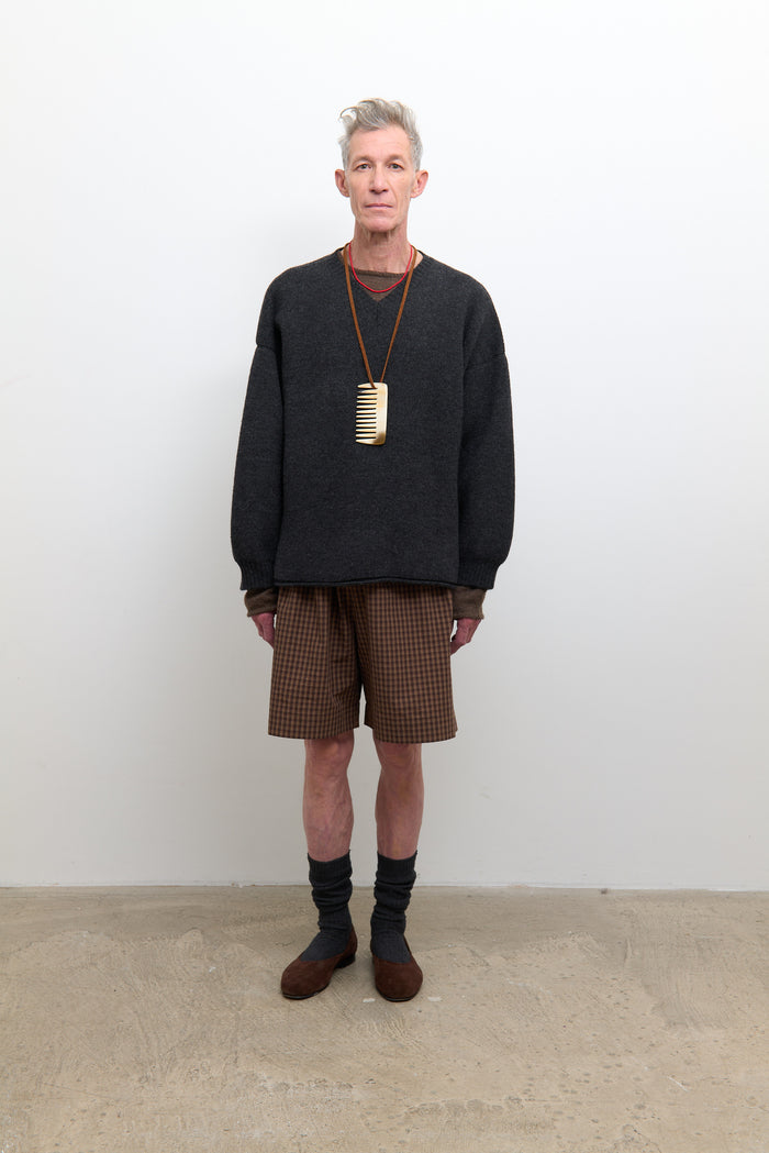 V-Neck Jumper - Dark Grey Wool