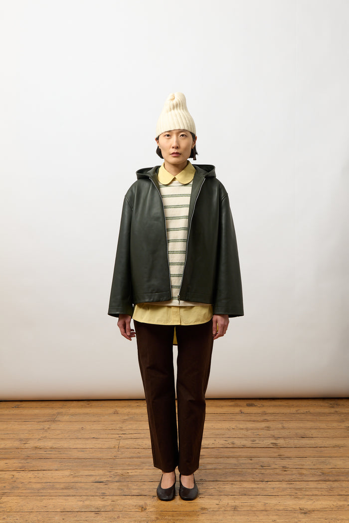 Zip-Up Hoodie - Olive Leather