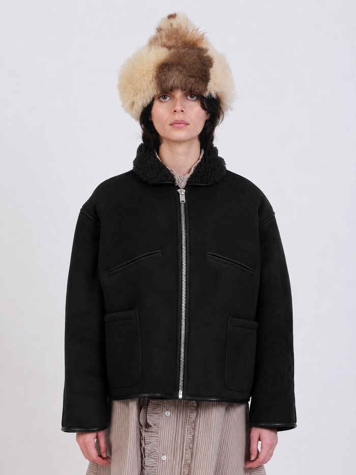 Suede Back Curly Hair Flying Jacket